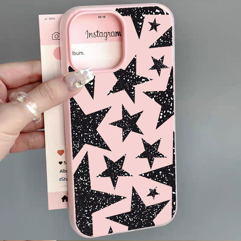 Capa Gelatinosa Com Estampa De Estrela Preta Para Samsung A56 A36 A17 A07 A26 A06 A16 A35 A54 A05S A05 A15 A14 A13 A52 F