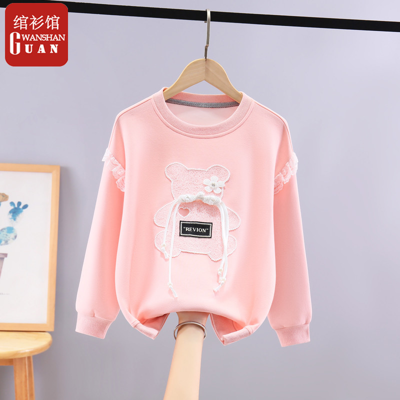 Meninas primavera moletom 2026 novo estilo grandes crianças em torno do pescoço camiseta moda rendas crianças meninas de