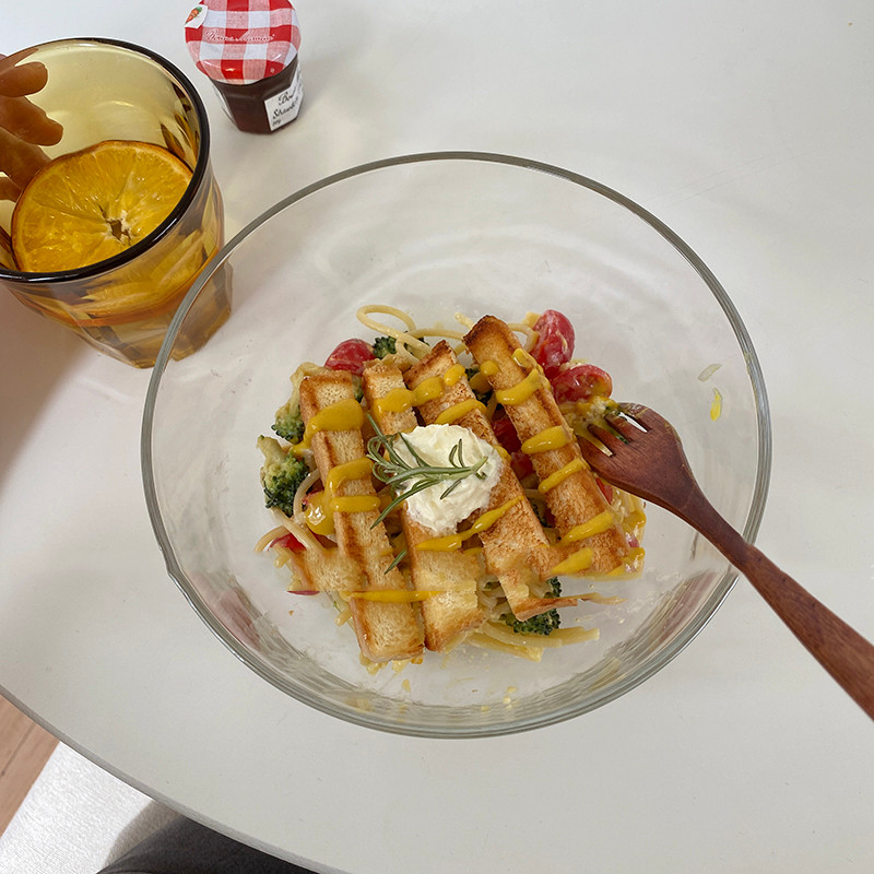 Tigela de vidro doméstica de alto valor grande tigela de cereais de café da manhã transparente tigela de salada de fruta