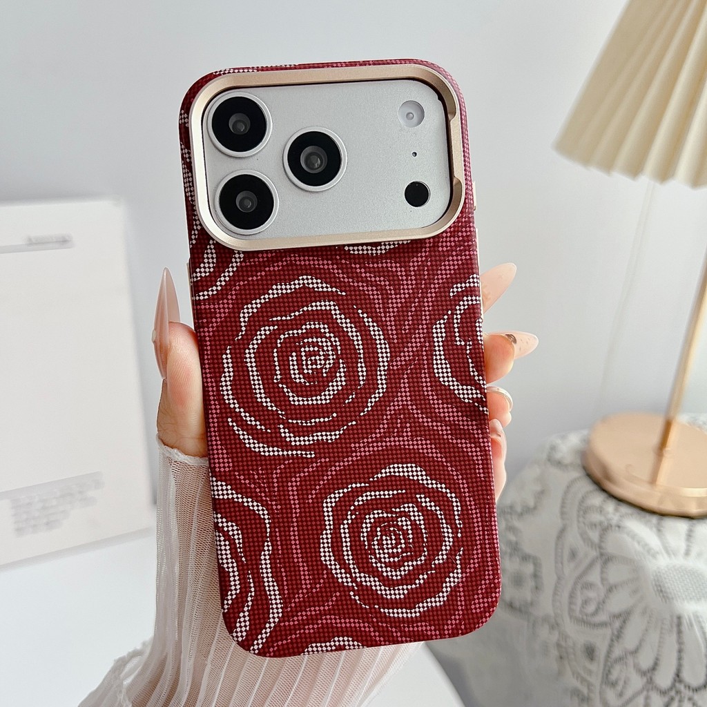 Jin Cluster Rose Função magnética luminosa adequada para iPhone17promax Capa de telefone Novo estilo Padrão Kevlar Resis
