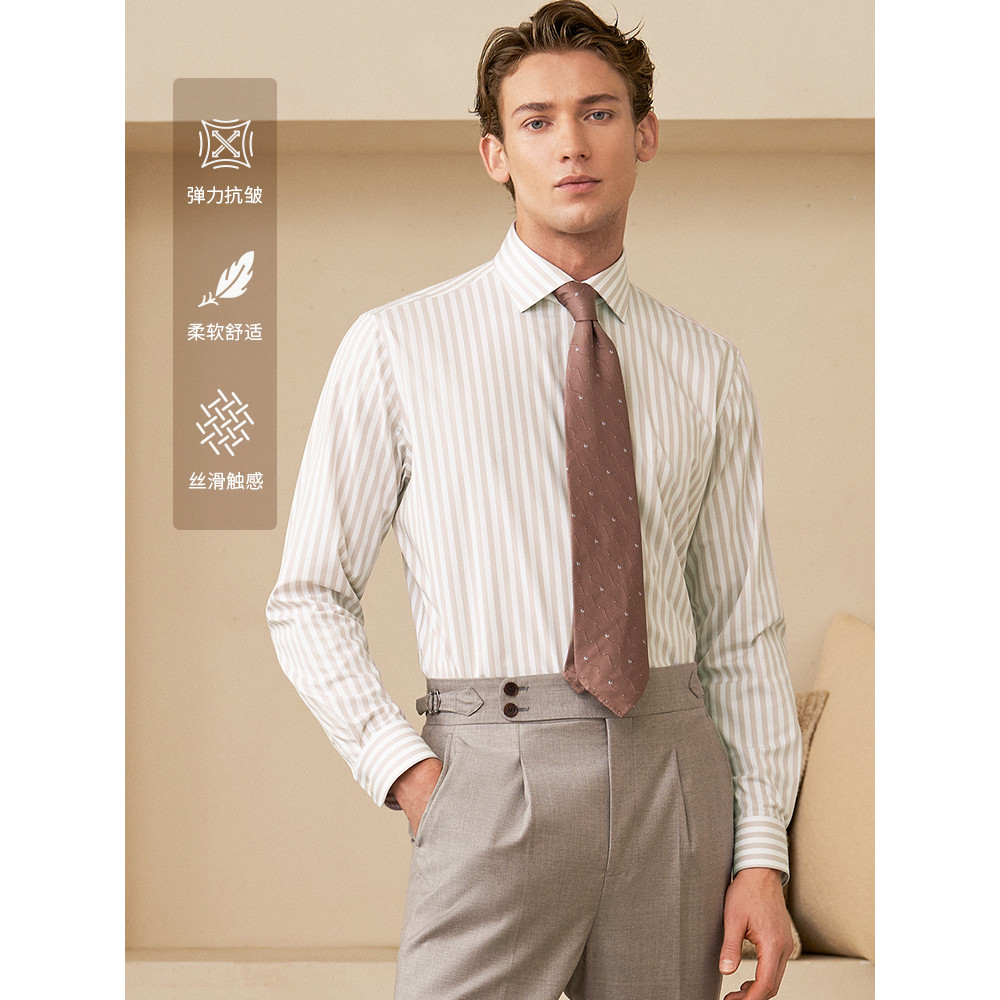 Aojia camisa listrada masculina de manga comprida negócios Casual americano Retro polegada camisa moda masculina outono 