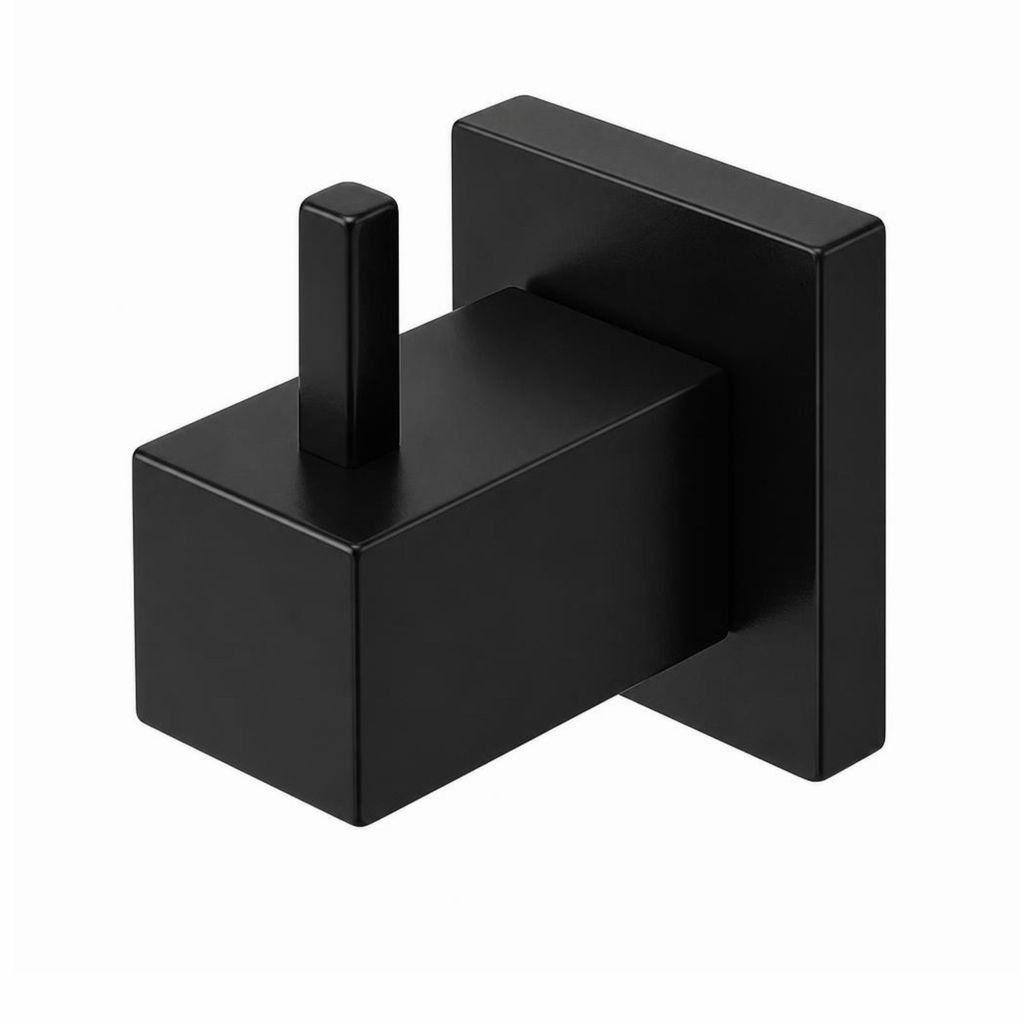 Porta Toalha Cabide Luxo Para Banheiro Quadrado Preto