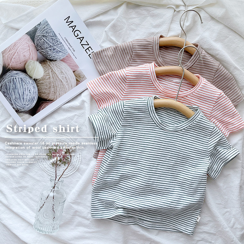 Ins estilo elegante textura de bambu bebê verão manga curta camiseta meninos meninas crianças confortável respirável em 