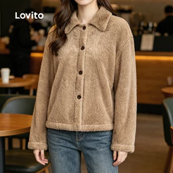 (Lovito x Ana) Casual Casaco com Botões Outono/inverno Khaki Feminino LNL141455
