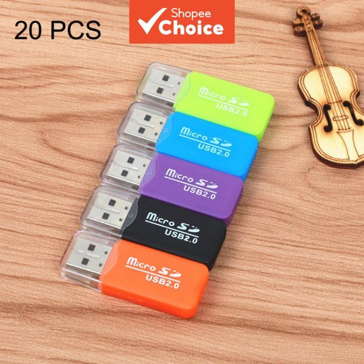 20 unidades de leitor portátil USB 2.0 Micro SD/TF/T-Flash, até 480 Mbps, cores sortidas