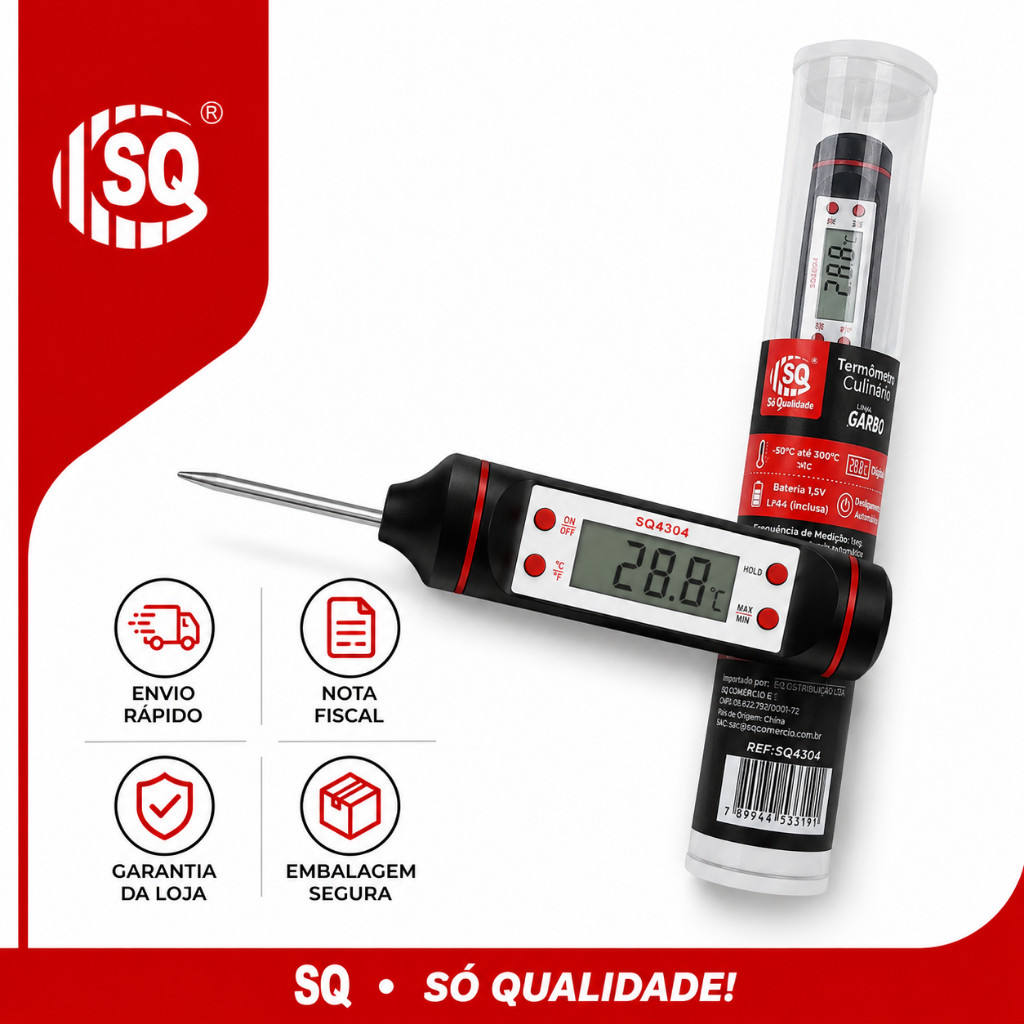 Termômetro Culinário Digital SQ Garbo Espeto Inox Para Carnes Churrasco Leite Doces Cozinha -50°C a 300°C