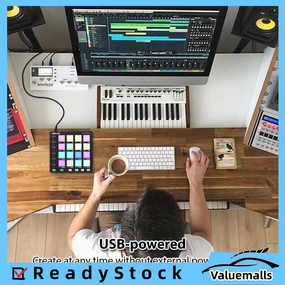 Valuemalls-br Controlador MIDI WORLDE Beat Maker Machine 6 botões atribuíveis Note Repeat Botões de nível completo e