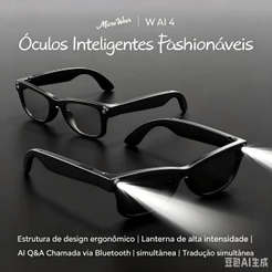 Óculos Mircrowear W AI 4 lanterna musica bluetooth Inteligentes Ip68 2026 oculos de Sol e sem grau