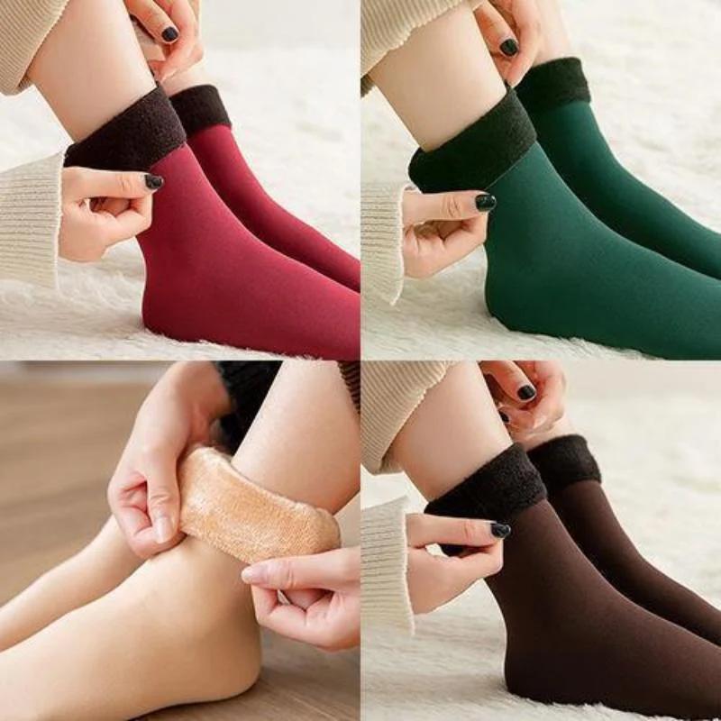 1 Par Masculino Feminino Meias Inverno Quente Engrossar Piso Meia Macio Veludo Cor Sólida Curta Lã Cashmere Neve
