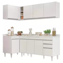 Armário de Cozinha Modulado de Canto Direito 4 Peças CP41 Balcão com Tampo Branco - Lumil