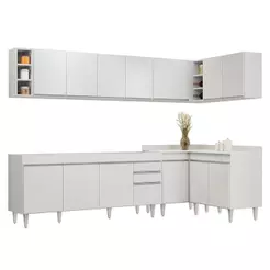 Armário de Cozinha Modulado de Canto 7 Peças CP36 com Pia Inox Branco - Lumil