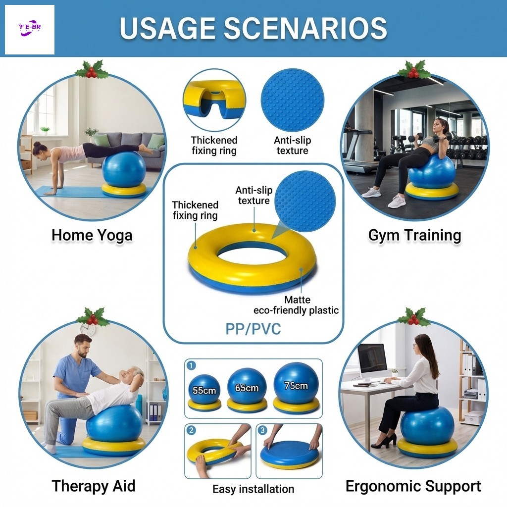 Base De Bola De Exercício De Ioga Antiderrapante Espessada-Acessório De Suporte De Estabilidade Com Anel De Fixação