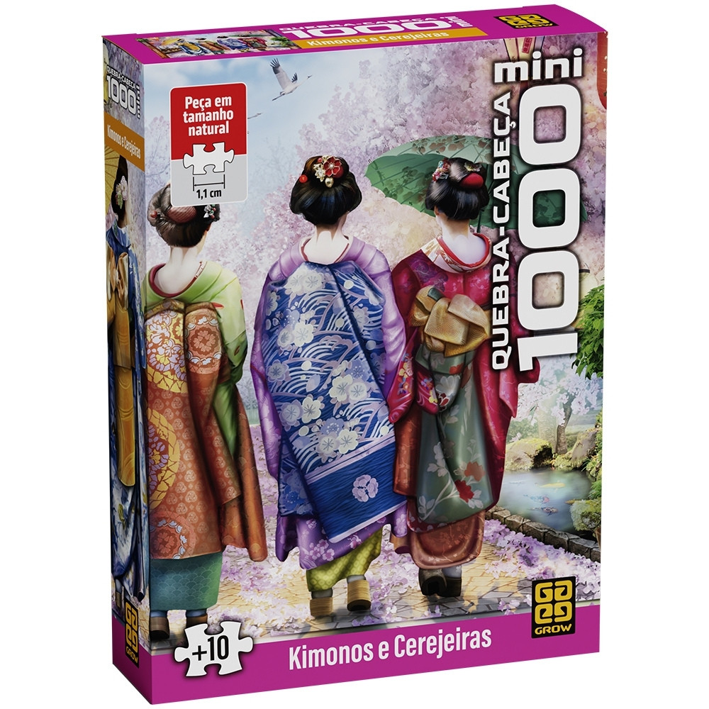QUEBRA CABEÇA MINI KIMONOS E CEREJEIRAS 1000 PEÇAS PEQUENAS GROW PUZZLE JARDIM C