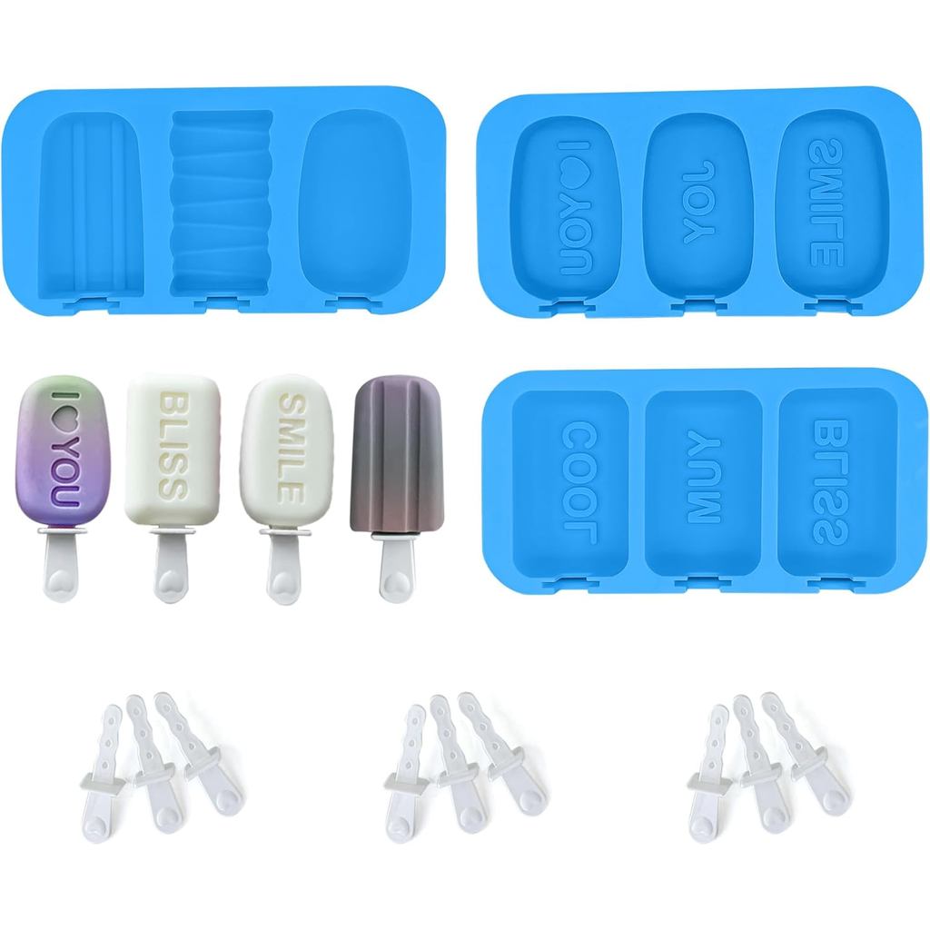 Formas de Silicone para Picolé, Pacote com 3, Formas para Picolé com 9 Cavidades, Formas de Silicone Sem BPA, Formas Reu
