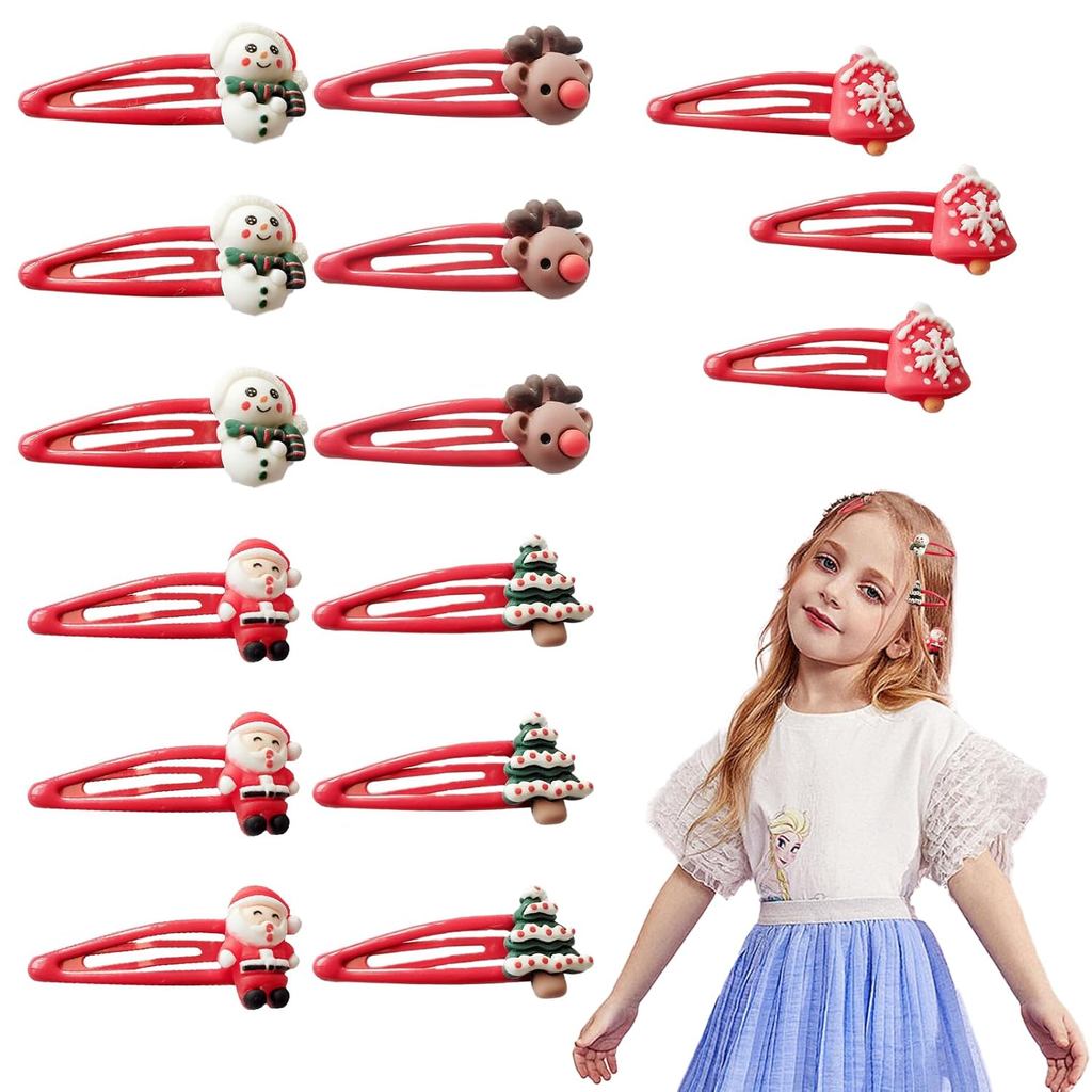 15 Peças de Presilhas de Cabelo de Natal, Presilhas de Cabelo Vermelhas, Presilha de Cabelo de Rena, Presilha de Cabelo
