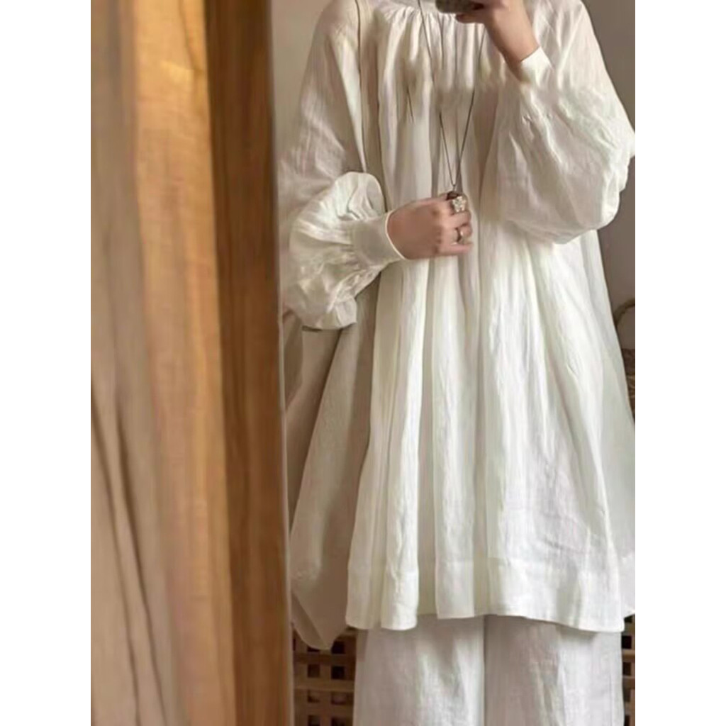 Retro estilo palácio lanterna manga camisa do bebê feminino estilo Mori branco rendas em torno do pescoço camisa de linh