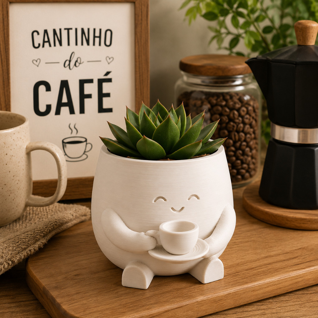 Mini Vasinho Cachepot Para Suculentas Tomando Café Decoração Cantinho Do Café Cozinha Sala