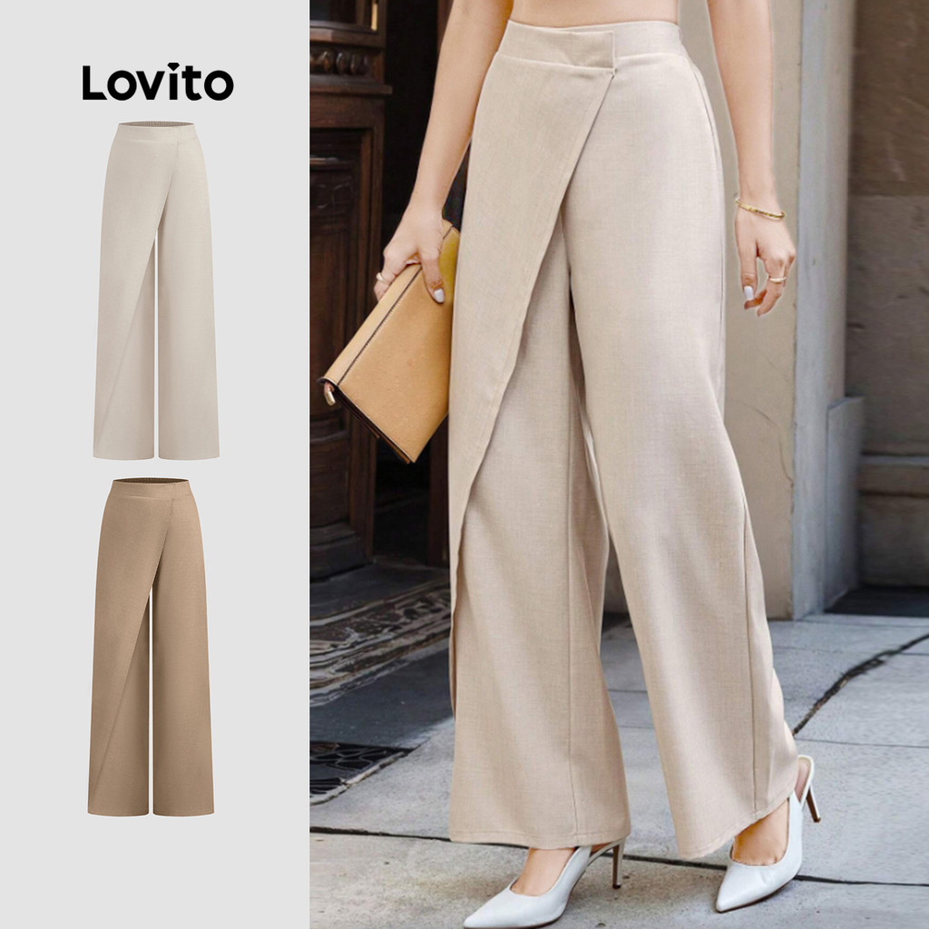 Lovito Elegante Calças Assimétricas De Primavera/verão para Deslocamento Na Cor Damasco Para Mulheres L171AD071