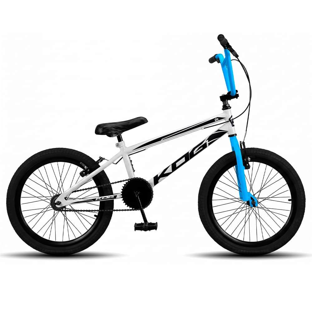 Bicicleta BMX Aro 20 Infantil KOG Freestyle Para Meninos - Branco com Preto Pneus Preto
