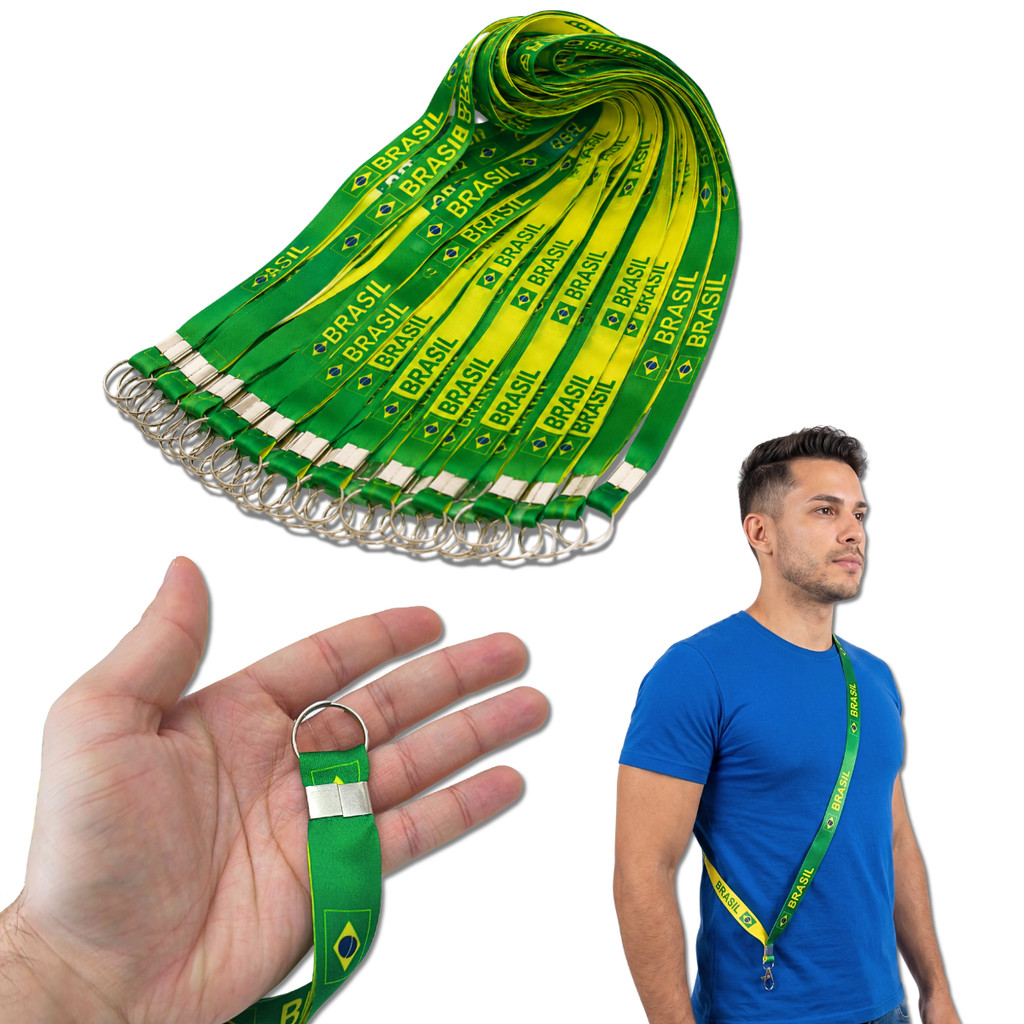 kit 30 tirante brasil copa Chaveiro Moto cordão Porta caneca Lanyard