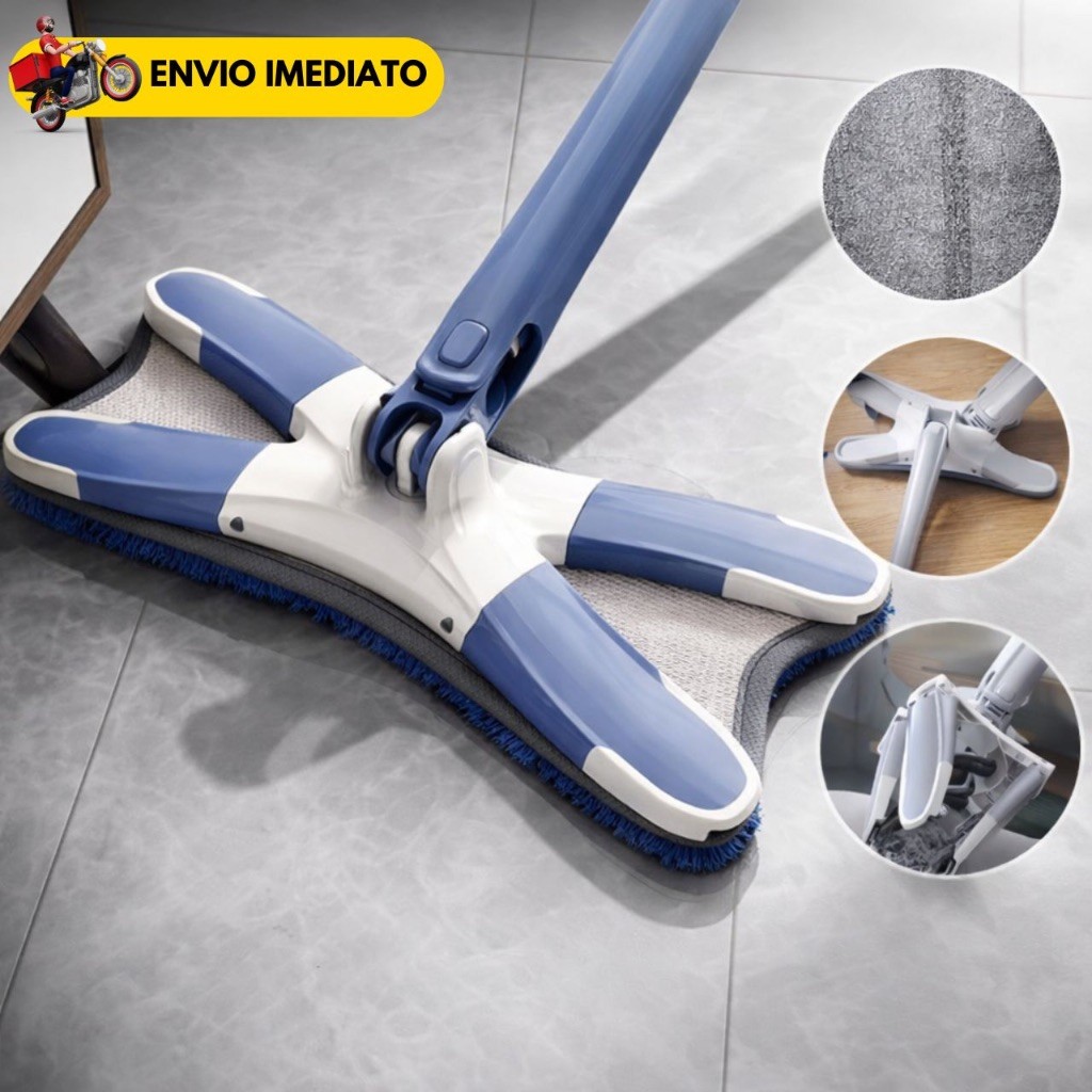 Mop Giratorio 360 Graus Esfregao Rodo Magico Para Limpeza De Cantos Dificeis Absorve Sujeira Pelos De Animais
