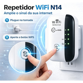 Repetidor Wi-Fi 300Mbps 2.4GHz Com WPS Porta LAN Extensor Amplificador De Sinal Wireless Bivolt