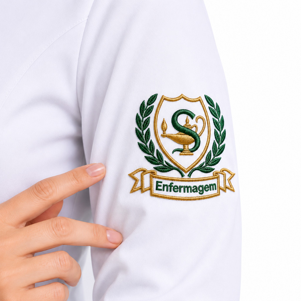 Jaleco Feminino Acinturado Plus Size Bordado Nome + Brasão Enfermagem Fisioterapia Nutrição Biomedicina Premium