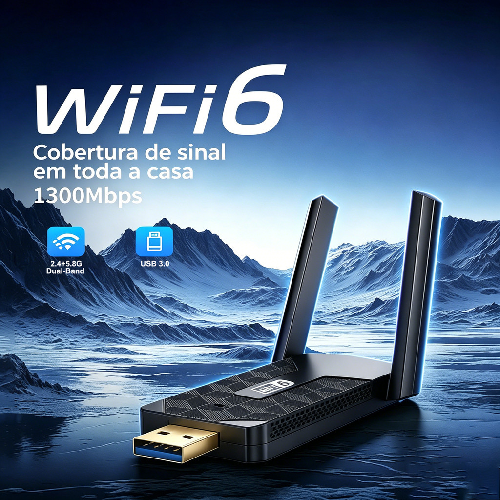 Adaptador Wireless WiFi Mini 2 Antenas Dual Band 1300Mbps
