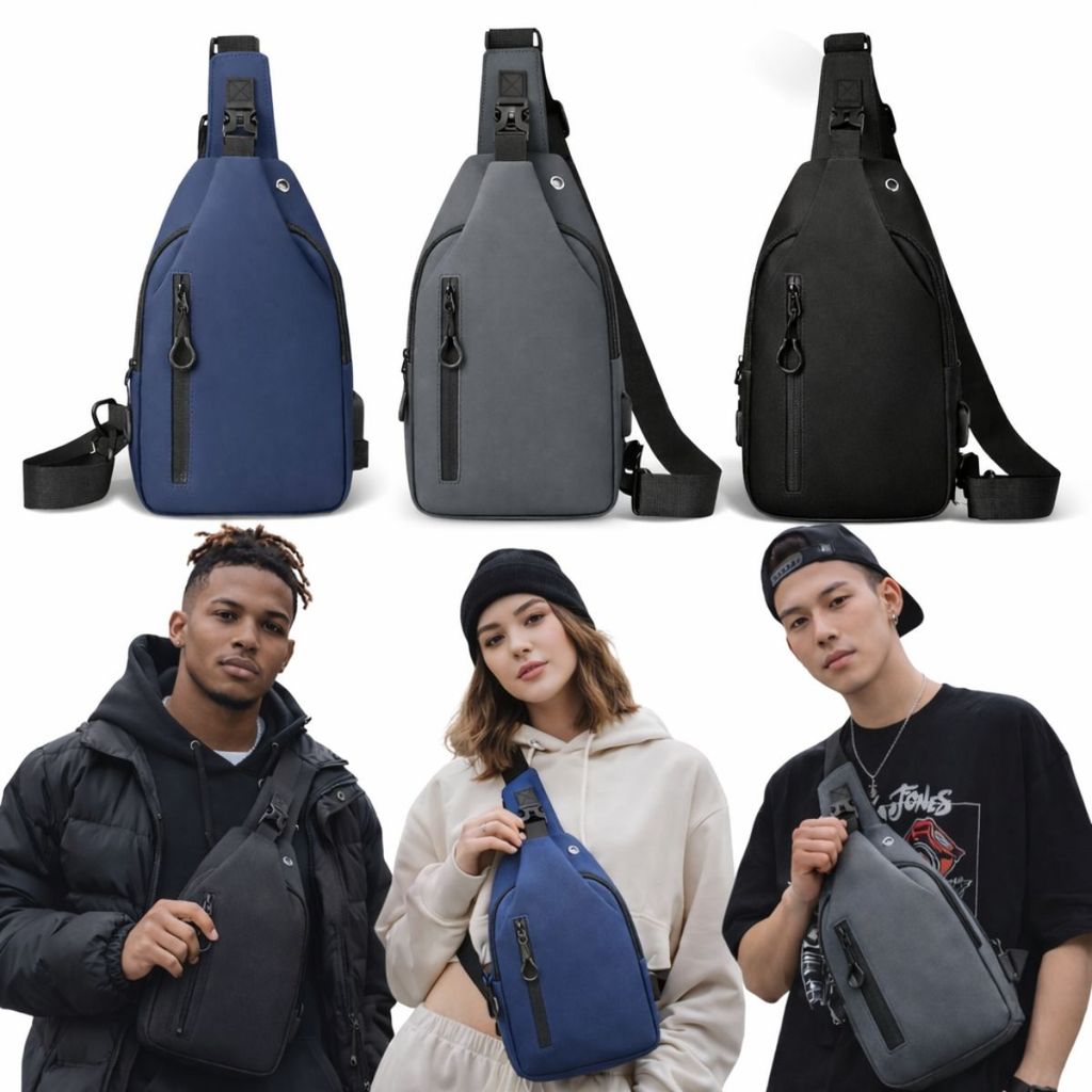 Bolsa Transversal Unissex Mochila Sling Semi Impermeável Compacta Shoulder Bag para Viagem Trabalho