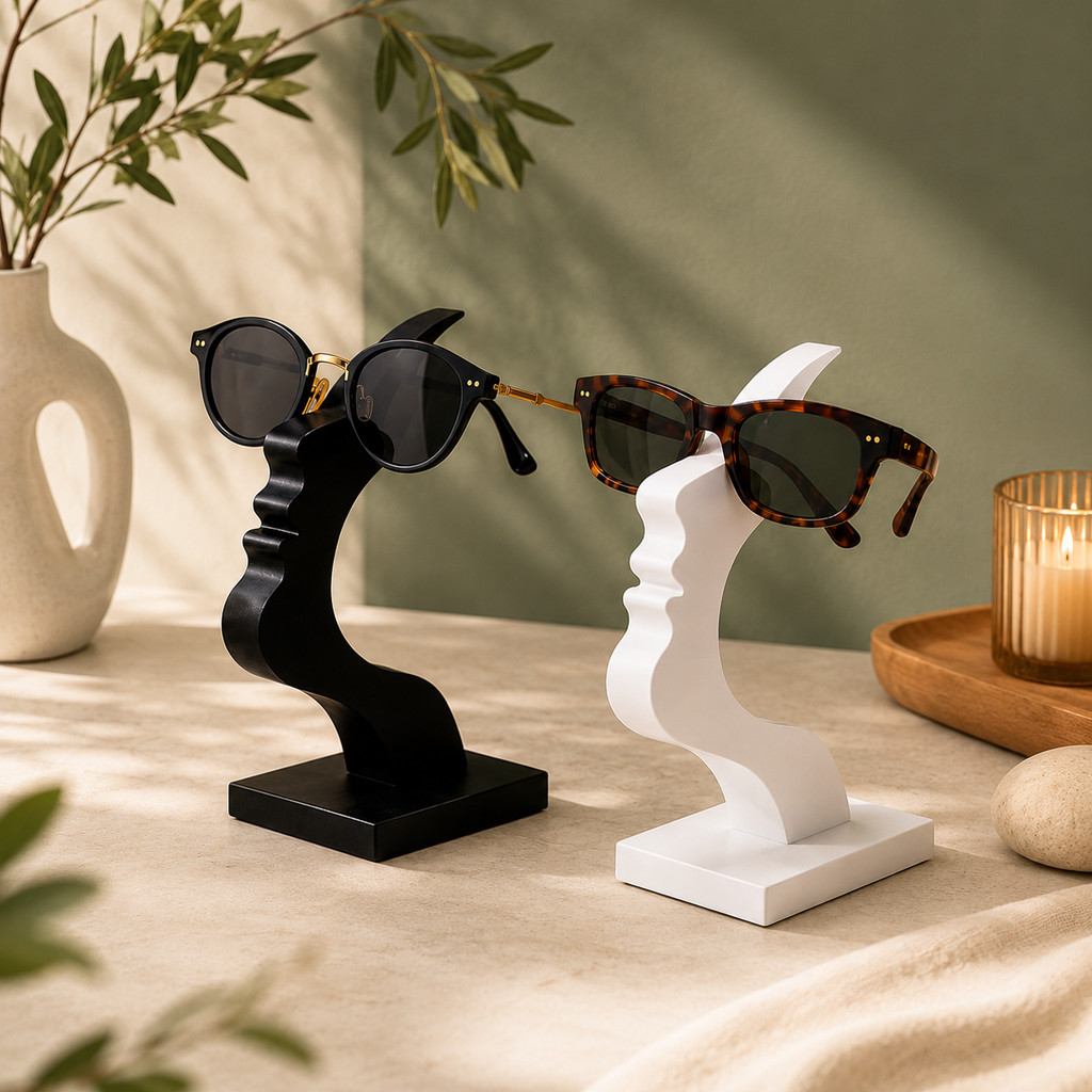 Kit 2 Porta Óculos Decorativo Suporte Expositor Estilo Rosto Design Moderno Elegante Para Mesa Escritório Quarto Sala