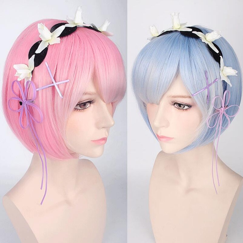 Peruca Colorida REM Cosplay ou Perucas RAM Re:Zero Starting Life In Another World Para Fantasias de Halloween DKOG