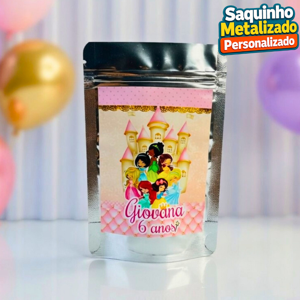 Saquinho Metalizado Princesas Disney Cute Personalizado / Lembrancinha de Festa /Aniversário