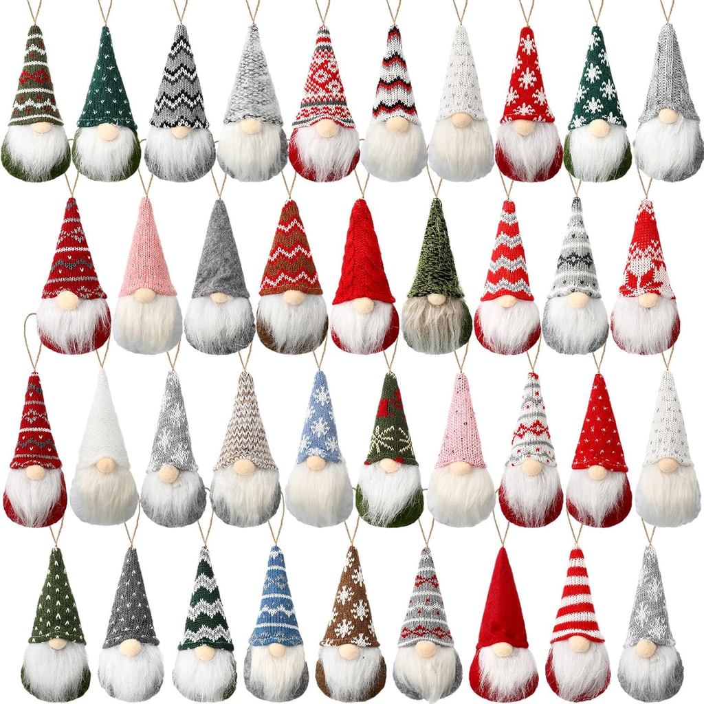 Hiboom 36 Peças de Enfeites de Natal em Forma de Gnomo, Decorações de Gnomo para Árvore de Natal, Enfeites Suspensos Fei
