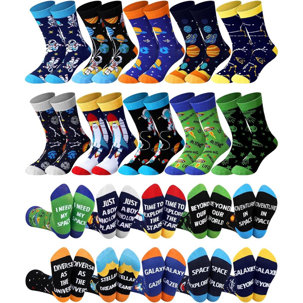 10 Pares de Meias Divertidas com Tema Espacial para Adolescentes, Meias Coloridas com Padrão de Galáxia, Presente de Ast