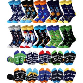 10 Pares de Meias Divertidas com Tema Espacial para Adolescentes, Meias Coloridas com Padrão de Galáxia, Presente de Ast