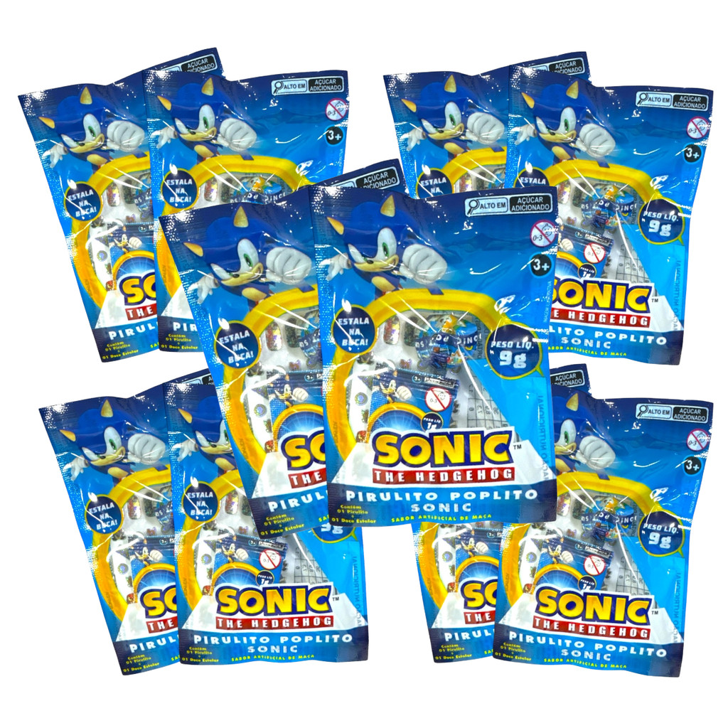 KIT 10 Pirulito Poplito Sonic Com Adesivos 9g Cada
