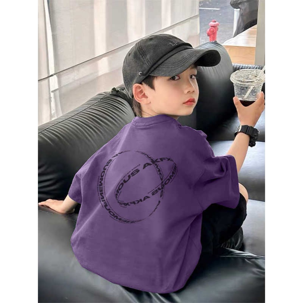 Meninos crianças roupas de algodão puro verão americano Casual em torno do pescoço de manga curta camiseta meninos solto