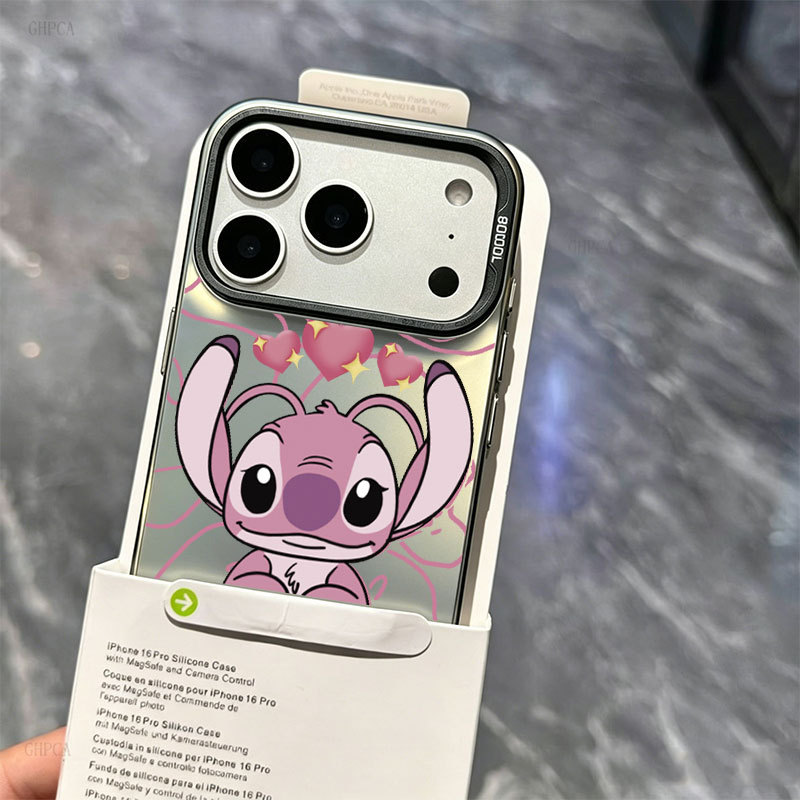 Capa Glitter Para iPhone 17 16 15 13 11 14 12 11 Pro Max Plus XR Ar Doce Rosa Anjo Ponto Com Corações Arte De Telefone