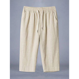 Estilo chinês algodão linho calças cortadas homens verão Casual fino solto calças retas respirável linho 7 pontos Shorts