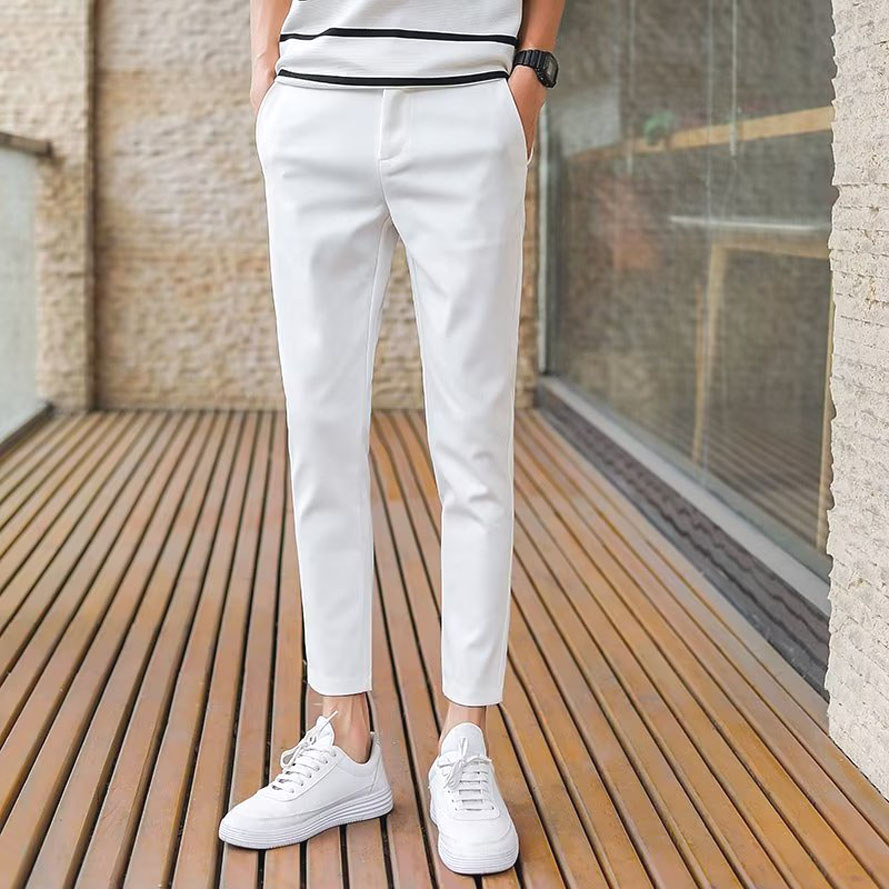 Versão coreana terno calças masculinas magro-ajuste calças magras High-End All-Match branco tornozelo comprimento calças