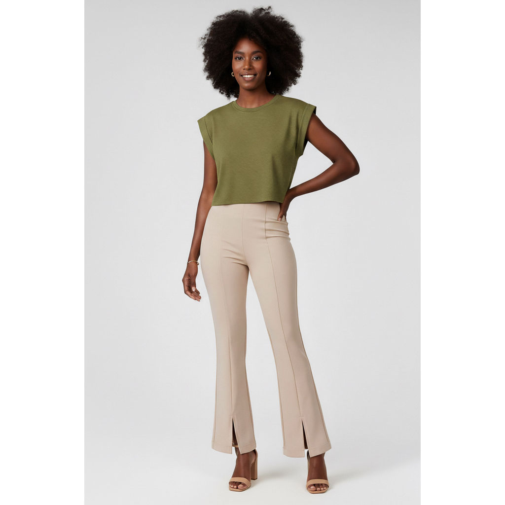 Blusa Feminina Malha Listrada Regular Marialícia Verde