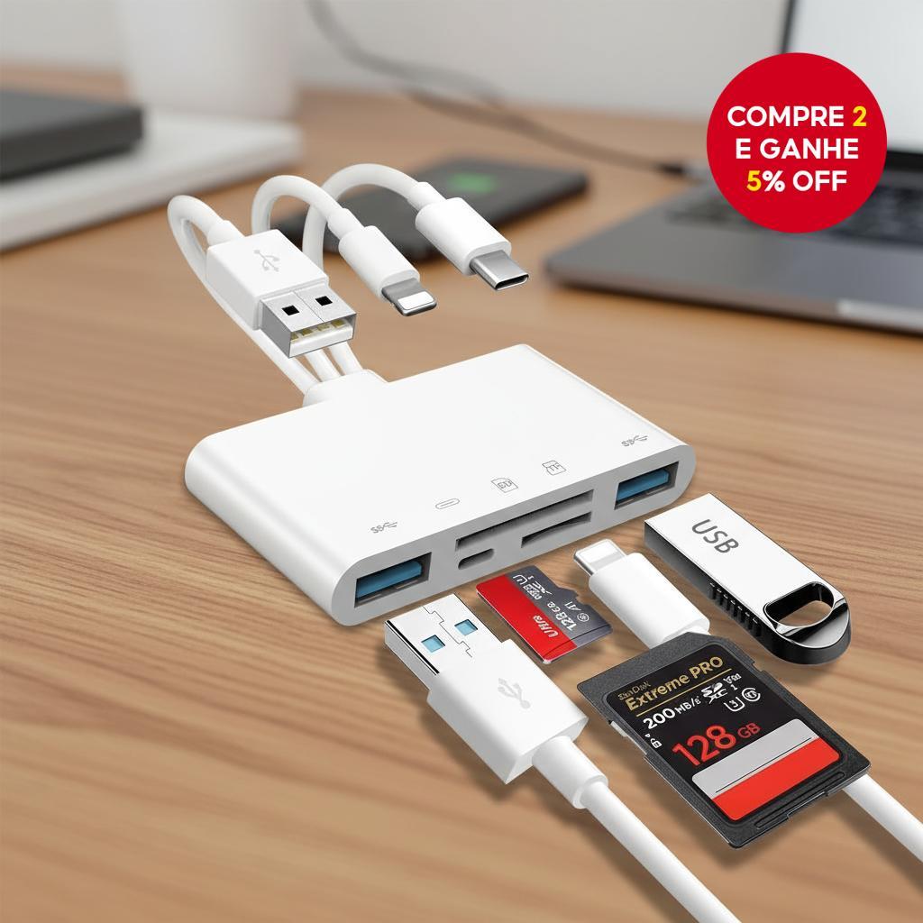 5 em 1 Leitor de Cartão de Memória OTG Adaptador USB para iPhone iPad USB C USB A Dispositivos Micro SD