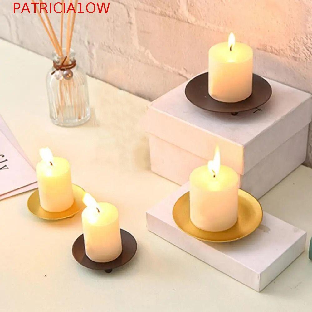 Placa De Metal De Pilar PATRICIA1OW , Suporte De Vela De Ferro Preto Dourado , Banquete De Bandeja De Base Decorativa Re