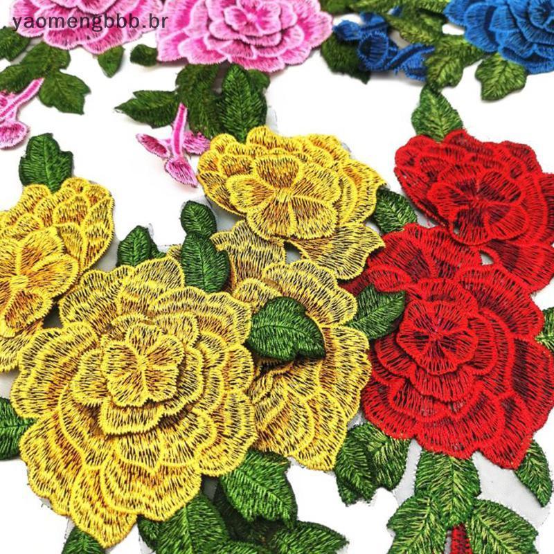 [yaobb] Patch De Bordado De Flores 3D 24x13CM Aplique Vermelho Elegante Para Vestidos Costura Decoração DIY Artesanato F