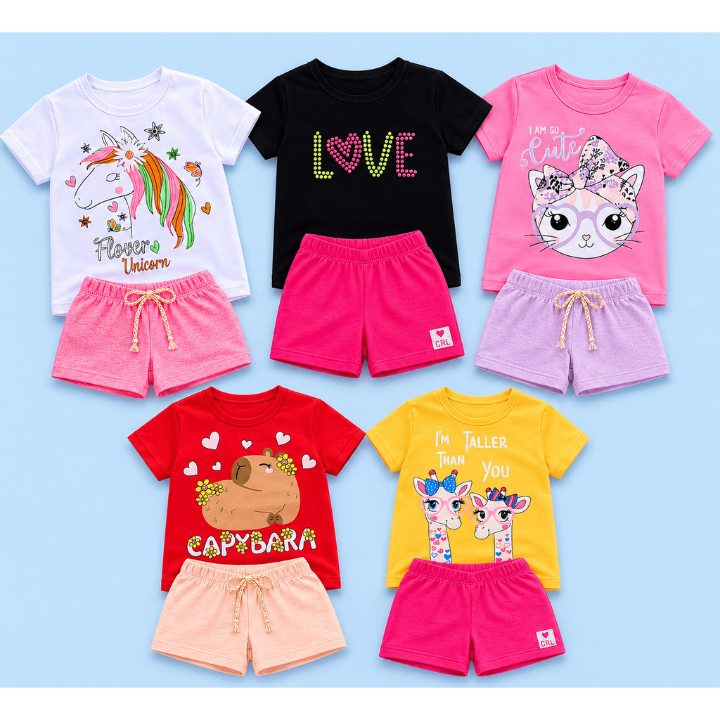 Kit Conjunto Infantil Menina Verão Conjuntos Tamanho 1 ao 8