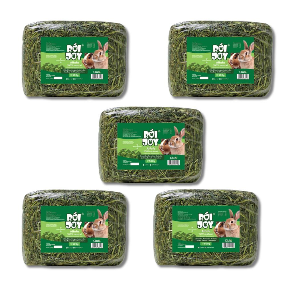Kit com 5 Alfafa prensada 500g para roedores hamster coelhos Rói Joy