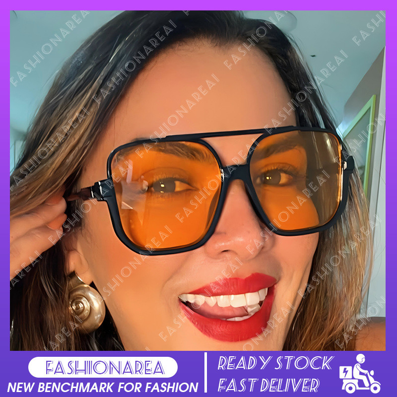 (FASHIONAREA) Anti UV400 Unissex Sunnies Aviator Ponte Dupla Armação Quadrada Óculos De Sol Moda