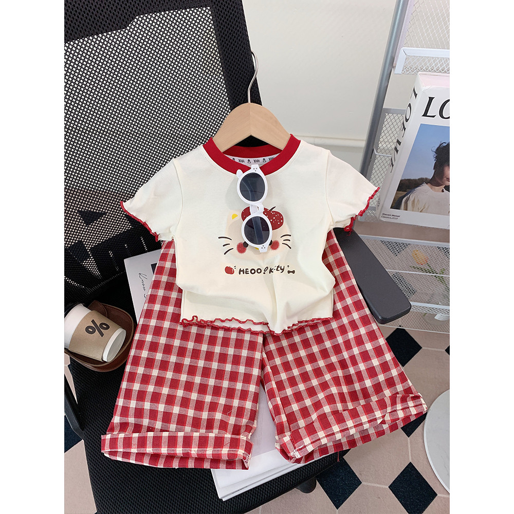 Meninas ternos de verão 2026 novo estilo moda bebê manga curta camiseta calças verão roupas infantis roupas infantis