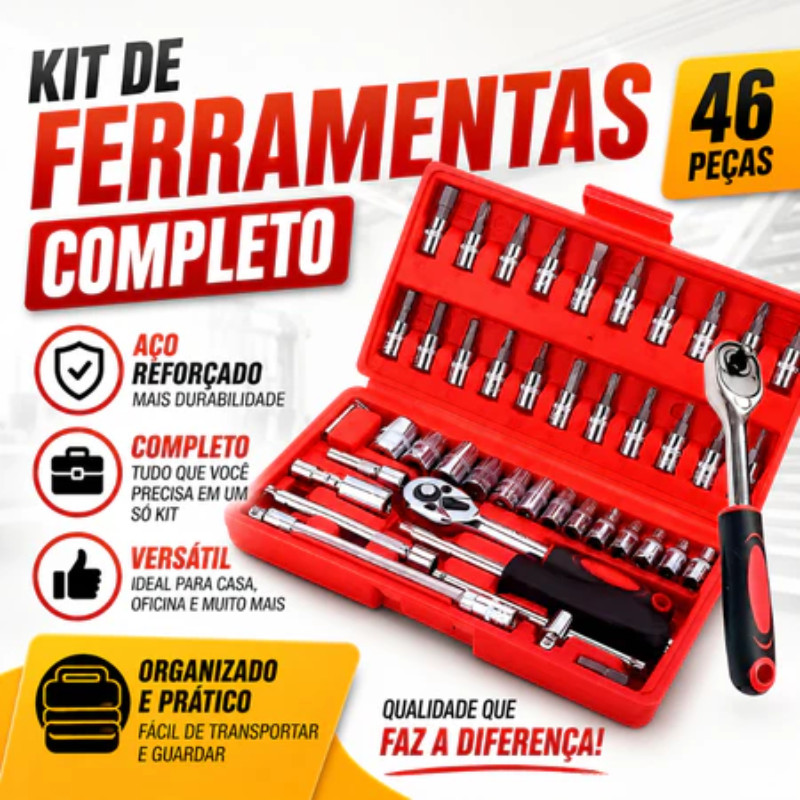 Ferramentas 46 PeçasJogo De Soquetes Chave Catraca ReversívelCom Maleta Jogo De Ferramentas Completo