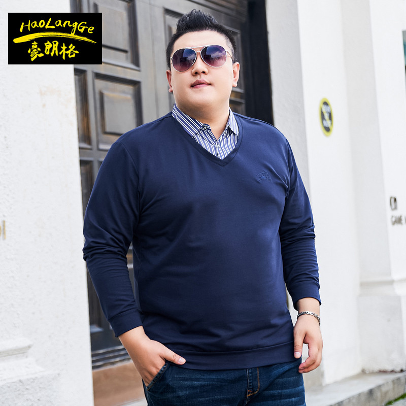 Fat Guy Masculino Outono Plus Fat Plus Size Pulôver Camiseta de Manga Comprida Extra Grande Solto Fat Guy Popular Camise